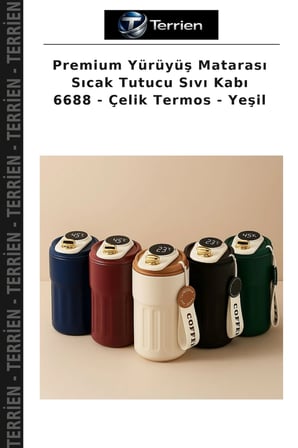 Premium Yürüyüş Matarası Sıcak Tutucu Sıvı Kabı 6688 - Çelik Termos - Yeşil