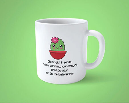 Çiçek Gibi İnsanım Sabrımla Oynamayın Espirili Baskılı Kupa Bardak