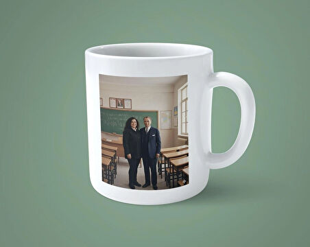 Öğretmenler Gününe Özel Atatürk ile Öğretmen temalı kişiye özel baskılı kupa