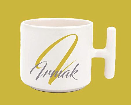 Kişiye Özel I harfli ve İsimli Gold Gri T Kulplu Baskılı Kupa Bardak