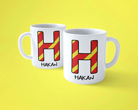 Sarı Kırmızı H Baş Harfli İsimli Baskılı Kupa Bardak