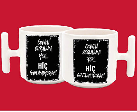 Güven Sorunum yok Hiç Güvenmiyorum espirili basılı t kulplu latte kupa bardak