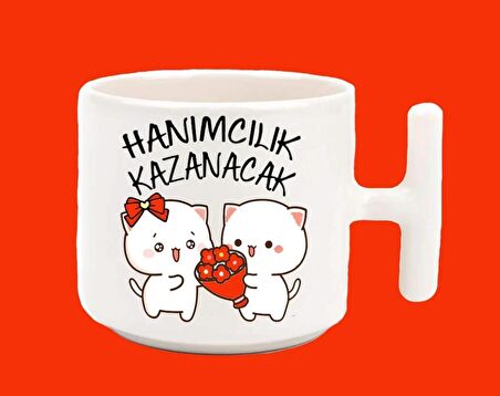 Hanımcılık Kazanacak Espirili T Kulplu Baskılı Kupa Bardak