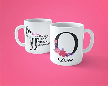 Kadınlar Gününe Özel O Harfli İsimli Baskılı Kupa Bardak