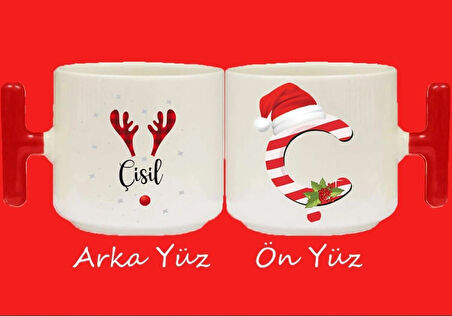 Yeni Yıla Özel Ç Harfli Isimli Basılı T Kulplu Latte Kupa