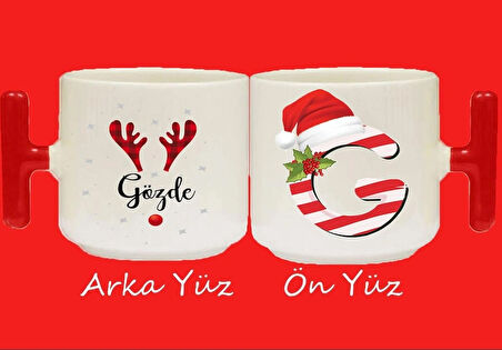 Yeni Yıla Özel G Harfli Isimli Basılı T Kulplu Latte Kupa