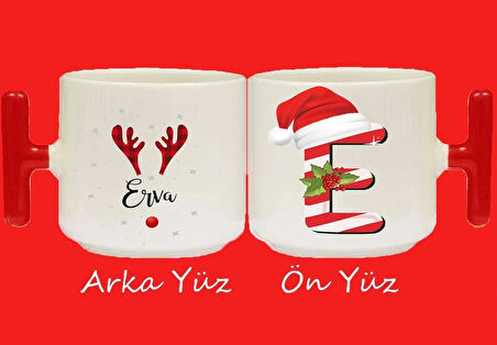  Yeni Yıla Özel E Harfli Isimli Basılı T Kulplu Latte Kupa