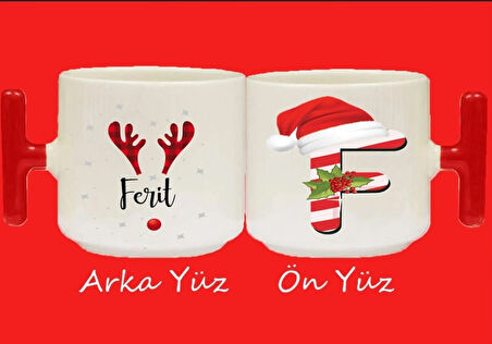 Yeni Yıla Özel F Harfli Isimli Basılı T Kulplu Latte Kupa