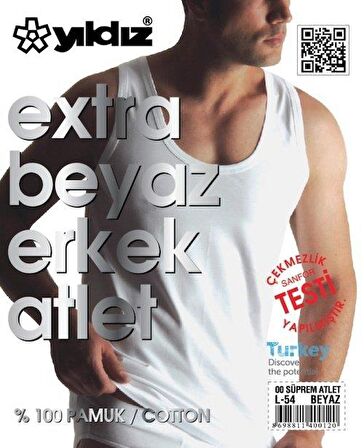 Yıldız 00 Battal % 100 Pamuk Extra Beyaz Süprem Erkek Atlet