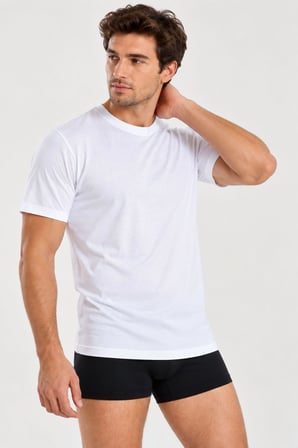 Yıldız Erkek Premium %100 Pamuklu Süprem Bisiklet Yaka Kısa Kollu T-shirt/Fanila/Atlet