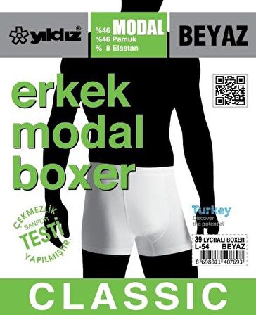 Yıldız 39 Beyaz Modal Likralı Boxer