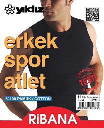 Yıldız 11 %100 Pamuk Sıfır Kol Atlet Siyah