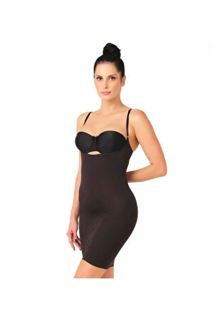 M,ı 5060 Kadın Göğsü Açık Elbise Korse Siyah