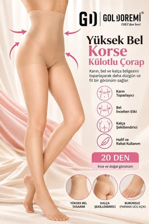İtaliana Kadın Premium Yüksek Bel Karın Toparlayıcı Bel İncelten Korseli  20 Den Külotlu Çorap