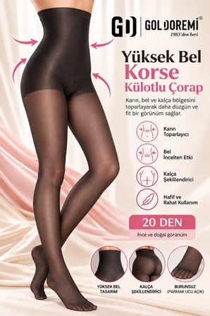 İtaliana Kadın Premium Yüksek Bel Karın Toparlayıcı Bel İncelten Korseli  20 Den Külotlu Çorap