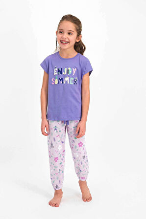 Roly Poly 2476 Kız Çocuk Enjoy Summer Mor Kısa Kol Pijama Takımı