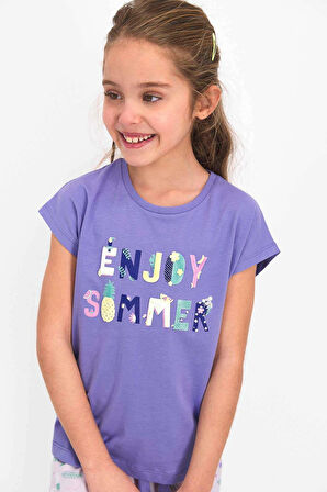 Roly Poly 2476 Kız Çocuk Enjoy Summer Mor Kısa Kol Pijama Takımı