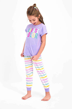 Roly Poly 2466 Kız Çocuk Choose Color Lila Kısa Kol Pijama Takım