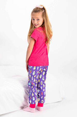 Roly Poly 2430 Kız Çocuk Just Chill Fuşya Kısa Kol Pijama Takımı
