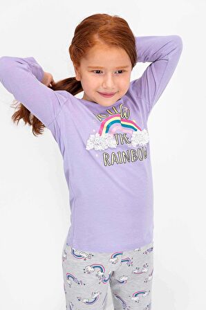 Roly Poly 2455 Kız Çocuk Follow The Rainbow Lila Uzun Kol Pijama Takımı