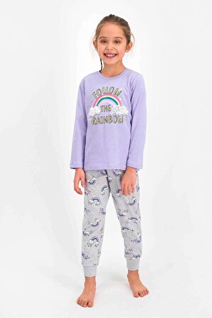 Roly Poly 2455 Kız Çocuk Follow The Rainbow Lila Uzun Kol Pijama Takımı