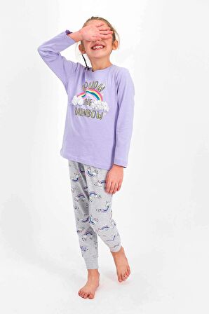 Roly Poly 2455 Kız Çocuk Follow The Rainbow Lila Uzun Kol Pijama Takımı