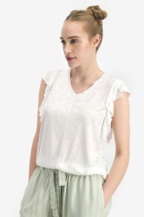 Arnetta 1262 Kadın Basic Krem Kısa Kol Pijama Takımı