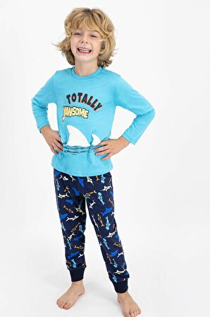 Roly Poly 2357 Totally Jawsome Turkuaz Erkek Çocuk Uzun Kol Pijama Takımı