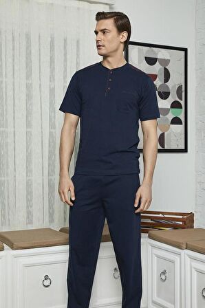 KLY 7612 Erkek Midi Yaka 3'Lü Pijama Takım