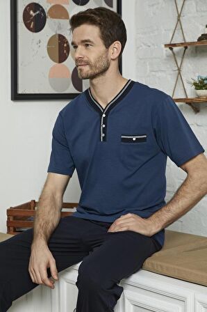 KLY 7559 Erkek Jivago Yaka Pijama Takım