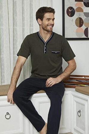 KLY 7559 Erkek Jivago Yaka Pijama Takım