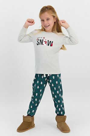 Roly Poly 2604 Let İt Snow Açık Bejmelanj Kız Çocuk Pijama Takımı