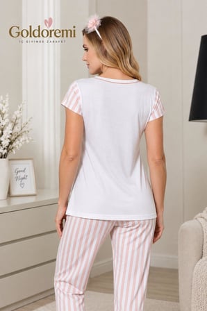 Gd Goldoremi 24-284 Kadın Lohusa Kısa Kollu Çizgili Hamile Pijama Takım