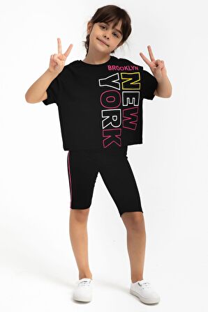 Roly Poly 2775 Garson Newyork Siyah Kız Çocuk Bermuda Tayt Takım