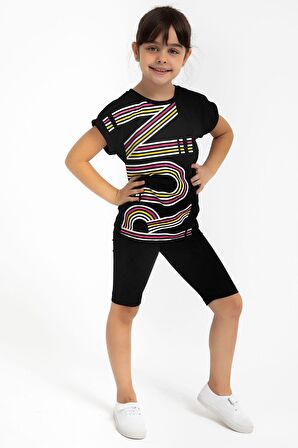Roly Poly 2776 Run Siyah Kız Çocuk Bermuda Tayt Takım
