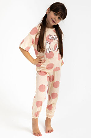 Roly Poly 2790 Garson Cats Badem Kız Çocuk Pijama Takımı
