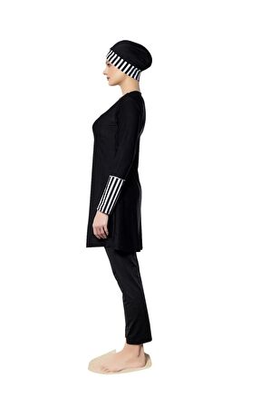 Ruko Maio 22130-1 Çizgili Micro Lycra Kumaş Tam Tesettür Mayo 