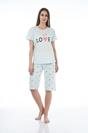 Estiva 22064 Kadın Kalpli Viskon Kısa Kollu Kaprili Pijama Takımı