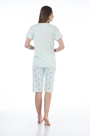 Estiva 22064 Kadın Kalpli Viskon Kısa Kollu Kaprili Pijama Takımı