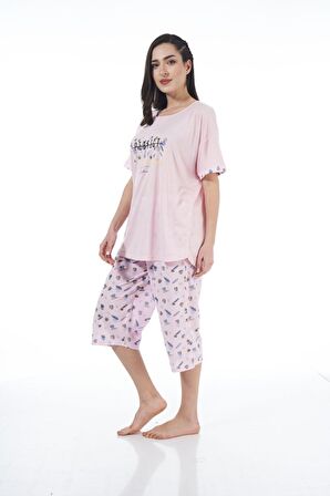 Estiva 22071 Kadın Viskon Kısa Kollu Kaprili Pijama Takım