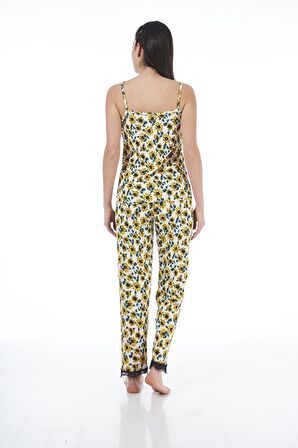 Estiva 22101 Kadın Papatya Desenli Askılı Viskon Pijama Takımı