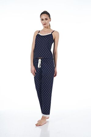 Estiva 22103 Kadın Puantiyeli Askılı Viskon Pijama Takımı