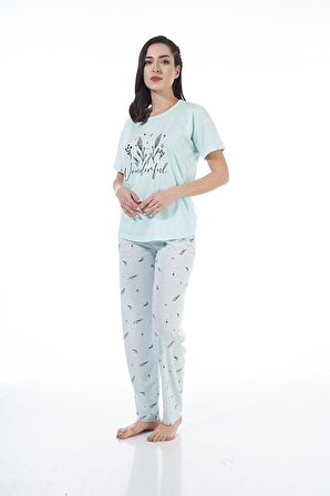 Estiva 22124 Kadın Çiçek Desenli Kısa Kollu Viskon Pijama Takımı