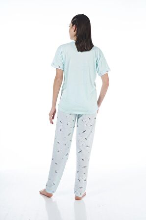 Estiva 22124 Kadın Çiçek Desenli Kısa Kollu Viskon Pijama Takımı