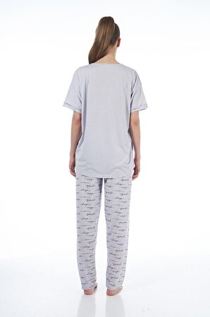 Estiva 22151 Kadın Kuğulu Viskon Kısa Kollu Büyük Beden Pijama Takımı