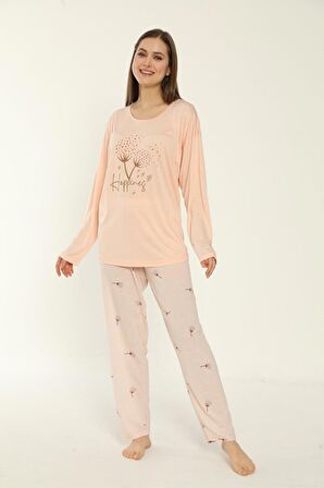 Estiva 22164 Kadın Viskon Uzun Kollu Büyük Beden Pijama Takımı