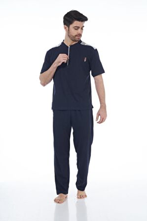 Estiva 22261 Erkek Penye Apolet Desenli Kısa Kollu Pijama Takımı