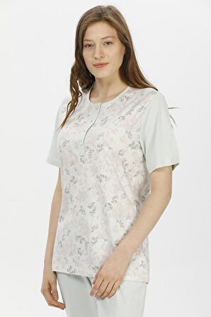 Pijadore 1206 Kadın Kısa Kol Çiçek Desen Pijama Takımı