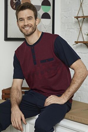 KLY 9051 Erkek Midi Yaka Pijama Takım