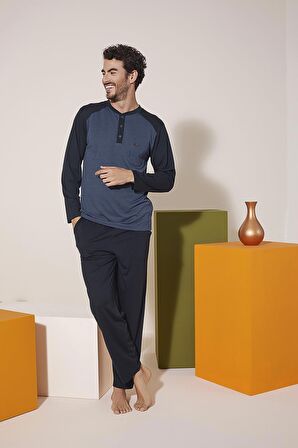 Kly 9206 Erkek Midi Yaka Omuz Parçalı Pijama Takım